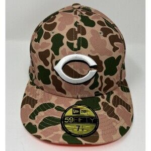 Cincinnati Reds Duck Camo 1990 WS Patch New Era 59FIFTY Fitted Hat Size 7 1/8